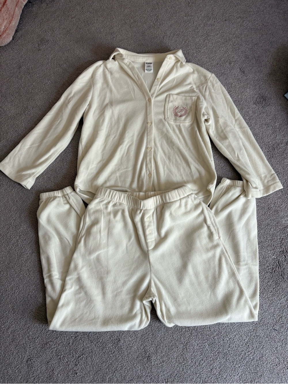 PINK Victoria's Secret Cream Two-Piece Pajama Set